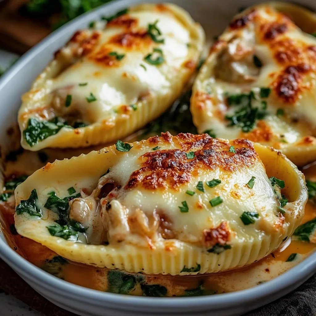 Gefüllte Muscheln mit Käse und Spinat