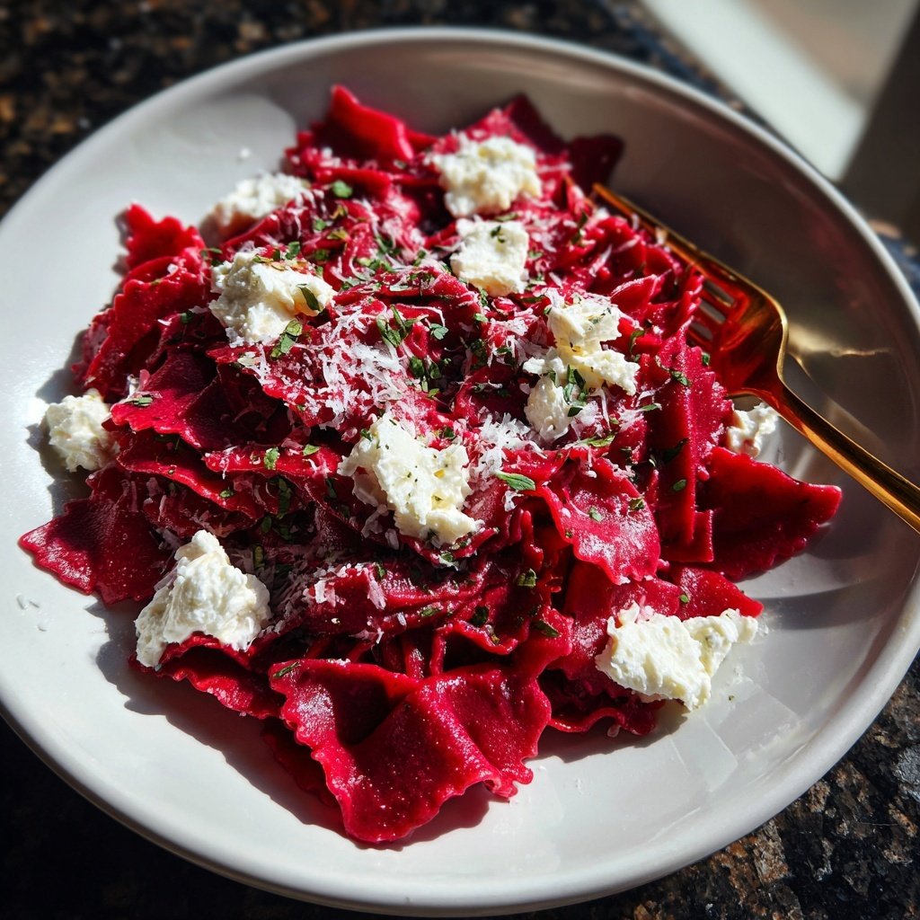 Herzförmige Pasta mit Rote-Bete-Sauce