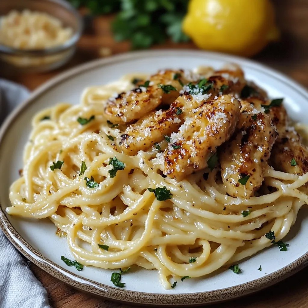 Hähnchen mit Zitronen-Knoblauch-Butter und cremiger Parmesan-Pasta