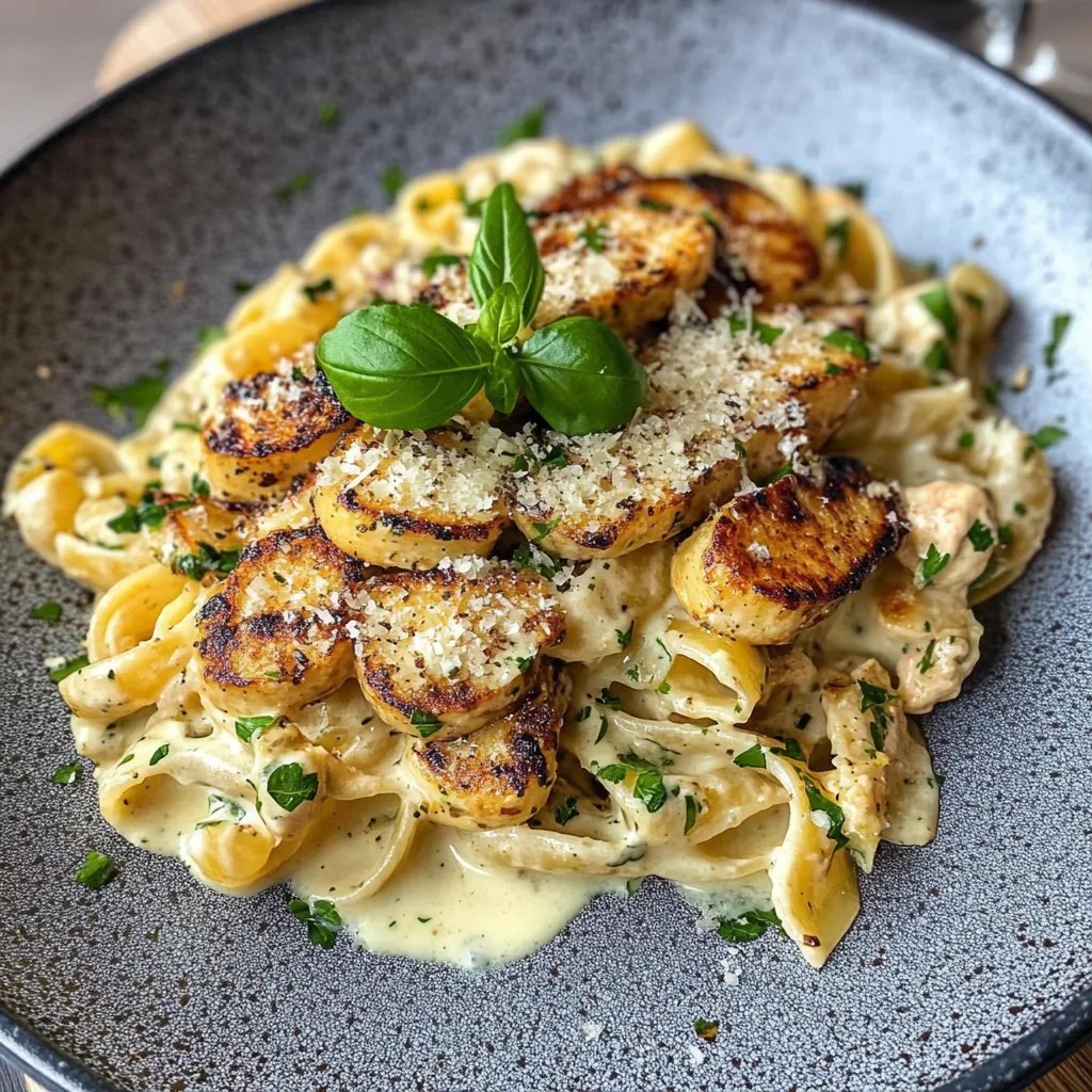 Cremige Hähnchen-Knoblauch-Parmesan-Pasta