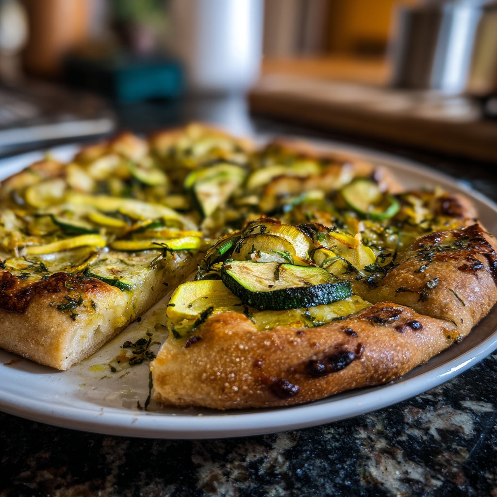 Pizza mit Zucchini und Zitronenöl