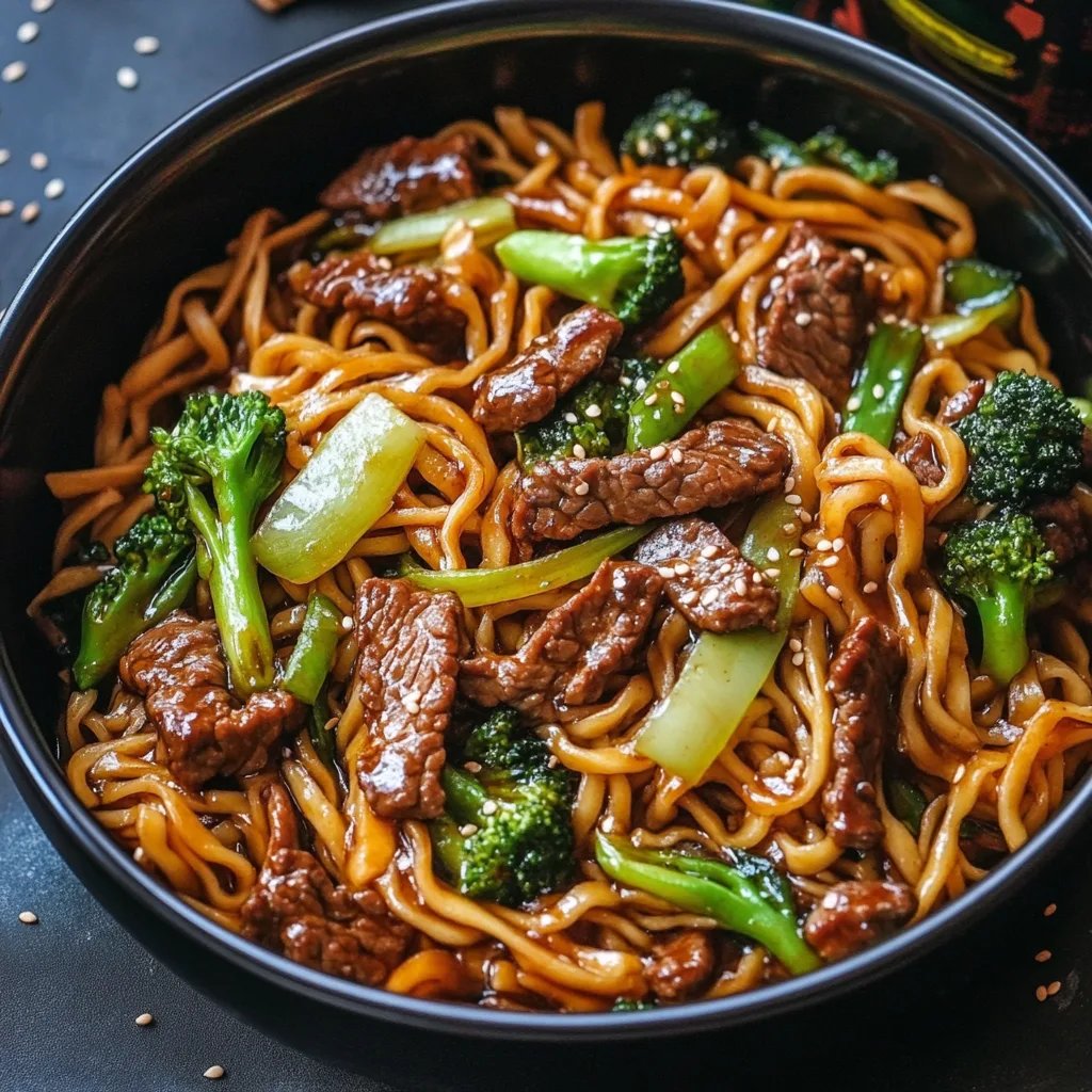 Hausgemachtes Lo Mein mit Rindfleisch und Brokkoli